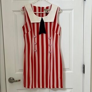 Alice’s Pig Red & White Striped Sleeveless Dress with Black Tie size 4